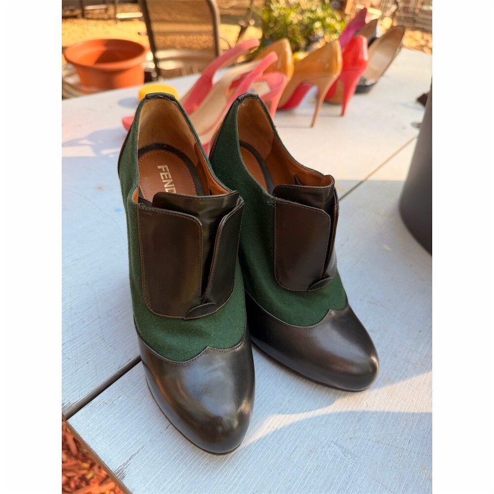 Fendi Platform Pump Heels Womens US 6.5 Green Brown Block Heel Round Toe - Picture 5 of 8